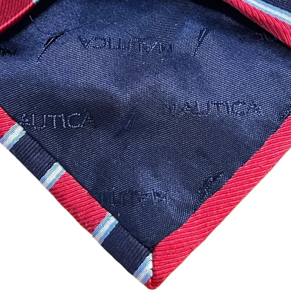 Nautica 100% Silk Striped Self Pointed Career Neck Tie Red Blue Men's 58